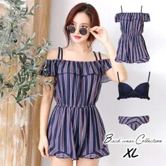 体型カバー 水着 ビキニ オールインワン付き 3点セット 大きいサイズ ネイビーA j-8388 XL