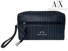 本物保証 イタリア直輸入 送料無料 国内即発送 アルマーニ エクスチェンジ ARMANI EXCHANGE 958455 CC825 00335 BLUE ビッグロゴプレート付き ネイビー系地 ロゴライン柄 セカンドバッグ クラッチバッグ ビューティーケース