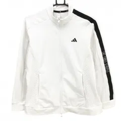 【美品】アディダス ブルゾン 白×黒 袖ライン サイドメッシュ切替 裏起毛 レディース L ゴルフウェア 2024年モデル adidas