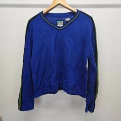TAKEOUT Vネックニット L 青 ブルー ヴィンテージ メンズ 古着 M-C-435