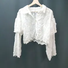 ◇ NICECLUP シアー素材 総花柄 クロップド丈 かわいい ガーリー 長袖 ブラウス サイズF ホワイト レディース E  【1310050031602】