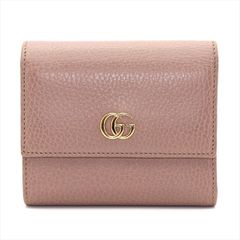 グッチ GUCCI GGマーモント コンパクトウォレット 三つ折り財布 ピンクベージュ カーフレザー レディース コンパクト 546584 0416【中古】