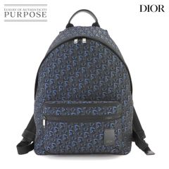 クリスチャン ディオール Christian Dior オブリーク バックパック キャンバス ラバー ブルー ブラック シルバー 金具 Backpack 90233769