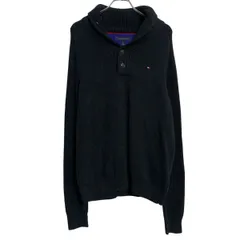 TOMMY HILFIGER コットンニット セーター M ブラック トミーヒルフィガー ハーフボタン タートルネック 古着卸 アメリカ仕入 a701-7055