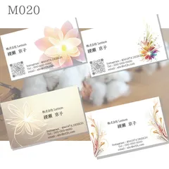 ♦︎♢M020　和風デザイン　名刺　ショップカード　91mmx55mm 　セミオーダー　名刺制作　片面100枚　フラワー　花　上品　きれい　おしゃれ　デザイナー　ＱＲコード無料　オーダーメイド