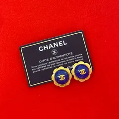 極 美品 コメあり 97P CHANEL シャネル ヴィンテージ ココマーク モチーフ イヤリング イヤーカフ アクセサリー ゴールド ブルー 87139