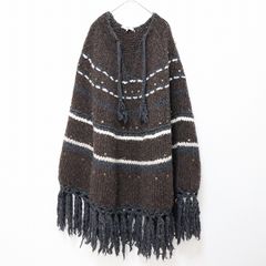 参考定価3.6万 グレースコンチネンタル ノルディック柄フリンジポンチョ フリー】ネパール製 ウール100% ノルディック柄ニットポンチョ