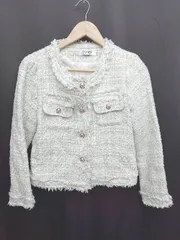 ◇ ⊇ ノーブランド 長袖 ツイード ジャケット サイズM ホワイト ミント系 レディース P  【1410160013397】