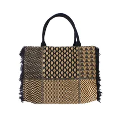 ☆ ブラック ☆ スクエアトート L アフリカンモチーフ トートバッグ 肩掛け 大容量 トートバック トート 手提げ 旅行バッグ スクエアトート スクエア型 アフリカン シック アジアン雑貨 エスニック エキゾチック レディース メンズ 男女兼用 ユニセックス