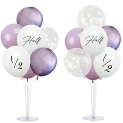 【新品】 【2台+風船セット】ハーフバースデー 飾り 飾り付けセット バルーンスタンド 風船 セット バルーン 誕生日 飾り付け バースデー くすみカラー 棒 白 ピンク ブルー ゴールド 1歳 ファーストバースデー (コットンラベンダー, ハーフバースデ 0