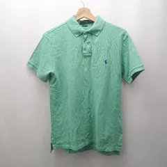◇ ⊂ LAUREN RALPH LAUREN ローレンラルフ ローレン ワンポイント刺繍 半袖 ポロシャツ サイズM グリーン系 メンズ E  【1506190006123】