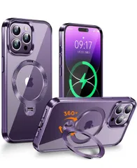 ★FONKCASE iPhone 14 Pro Max 用 ケース Magsafe対応【CDリング・スタンド一体】角度調整可能 ストラップホール付き【本体の色・メッキバンパー】アイフォン14プロマックス 用 ディープパープル