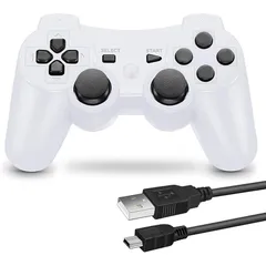 PS3 用 ワイヤレスコントローラー 6軸センサー DUAL SHOCK3 ゲームパット 互換対応 USB ケーブル 日本語説明書 (白)