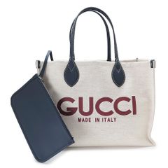 グッチ ミディアム トートバッグ レディース ショルダーバッグ ロゴ プリント ベージュ＋ダークブルー ポーチ付き A4サイズ収納可 GUCCI 772176 FACUL 8573 (ec)