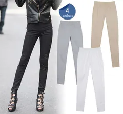 スキニーパンツ ストレッチパンツ レギンス パンツ ズボン ボトムス レディース 美脚 ロング ストレッチ 伸縮性 ウエストゴム 楽ちん 薄手 おしゃれ 綿 春 秋 夏 白 ブホワイト