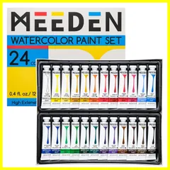 趣味の画家 大人用 耐光性 鮮やかな非毒性 (0.4オンス、12ml) 水彩画用品 鮮やかな色/チューブ 24本セット 水彩絵具 MEEDEN