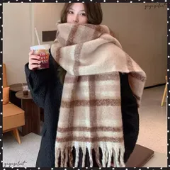 フリンジマフラー大判ストールリバーシブルレディース 韓国風 厚手マフラー ボリューム感 ふんわり 防寒保温 ネックウォーマー秋冬 暖かいニットマフラー 通勤通学防寒防風 ショール 秋冬ひざ掛け羽織り チェック柄ふわふわ