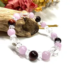 クンツァイトレッドタイガーアイ 水晶 天然石 パワーストーンブレスレット 8mm（カット水晶）レディース 女性  数珠ブレス 開運 プレゼント ギフト  [7]