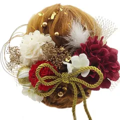 [JZOON] 6色展開 ドライフラワー 髪飾り ダリア 造花飾り 和玉 赤 ヘアアクセサリー 成人式 ゴールド 水引 ヘッドパーツ あじさい 振袖 着物 卒業式 七五三 浴衣 袴 結婚式 かすみ草 和装 造花 手作り 専用ケース付き 赤