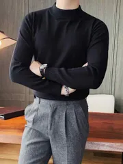 種類2：M/D：茶色 春 コーデ メンズ  服 シンプル ファッション オシャレ 大人 かっこいい 大きいサイズ ストリート 紳士服 ハーフ タートルネックセーター 厚手 暖かい ビジネス ニットウェア スリムフィット ミッド カラー インナーウール ベース 