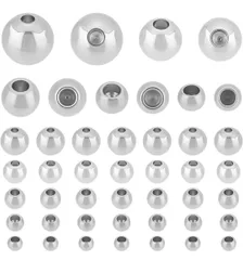 UNICRAFTALE 約100個 5種 3/4/5/6/8mm ラウンドビーズ ハーフホール 糸通なし ステンレス エンドパーツ ステンレス エンドビーズ ひも留め コードエンド ターミネータ ロープバックル 紐留め カシメ ヒモ止め  ハンドメイド