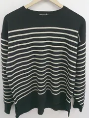◇ Samansa Mos2 blue ボーダー 長袖 ニット セーター サイズF ブラック オフホワイト レディース P  【1212220003900】