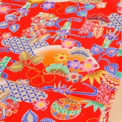約30cm　1350H-72A レッド　琉球柄 沖縄 紅型風 ブロード　 生地 布地 布 ハンドメイド
