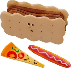 tomtask ビスケット型筆箱 おもしろペンケース ビスケット筆箱 鉛筆入れ ビスケット型ペンポーチ シンプル 入学 文房具 小物入れ ファスナー付き 大容量(3点セット)