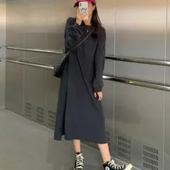 ☆ チャコールグレー ☆ リブニットワンピース 裾スリットあり リブニットワンピース リブニット ワンピース レディース ニットワンピース 長袖 きれいめ ロング丈ワンピース マキシワンピース リブ ニット シンプル 裾スリット クルーネック 無地 カジュアル