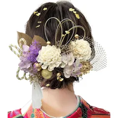 【Baramoly】 髪飾り 成人式 和装小物 卒業式 結婚式 和装 着物 袴 振袖 プリザーブドフラワー かすみ草 網型飾り あじさい ヘアアクセサリー 水引 ヘッドパーツ 専用ケース付き G2005