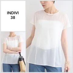 【美品♪】INDIVI ペプラム風デザイン カットソー ホワイト M 半袖　ブラウス B418