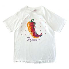 80s USA製 FRUIT OF THE LOOM 唐辛子 アート Tシャツ クレヨン コットン ヴィンテージ ホワイト カラフル