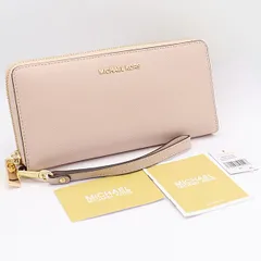 良品 マイケルコース ラウンドファスナー長財布 カードポケット×16 パスケース×1 ピンクベージュ KYM