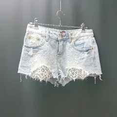 ◇ DaTuRa ダチュラ デニム レース カジュアル きれいめ かわいい ショートパンツ サイズM ブルー レディース E  【1309040064317】