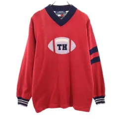 トミーヒルフィガー 90s フラッグタグ オールド 長袖 Vネック Tシャツ M 赤系 TOMMY HILFIGER ロンT メンズ 古着 【240120】