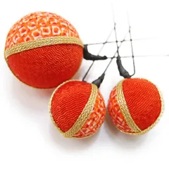 髪飾り 成人式 振袖 前撮り 袴 花 ３点セット 朱色 手毬 かんざし 卒業式 フォーマル 結婚式 手毬 ちりめん ヘアアクセ かんざ No.9-4029