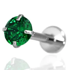 ボディピアス ラブレットスタッド 立爪ストーン(ストーン4mm エメラルドグリーン)(16G)(内径8mm)