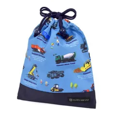 COLORFUL CANDY STYLE 新品   巾着 中 マチ無し給食袋 ネームタグ付き 撥水ノーアイロン くるま大図鑑 子供用 男の子 巾着袋 中 小学校 給食袋 小学生 入園準備 入園グッズ ポーチ