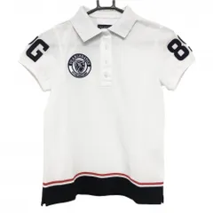 【超美品】パーリーゲイツ 半袖ポロシャツ 白×ネイビー 襟裏ボーダー フェルトワッペン レディース 0(S) ゴルフウェア PEARLY GATES