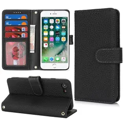 【新品】 DEYHU 対応 iPhone SE ケース 第2世代 第3世代 手帳型 カード収納 スタンド機能 iPhone 8 ケース 本革 大容量 耐衝撃 カード収納 iPhone 7 ケース 手帳型 アイフォンse ケース レザー ブラック 0