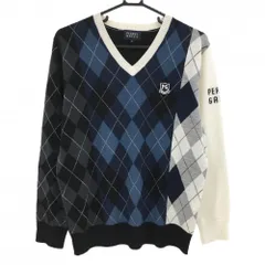 【超美品】パーリーゲイツ セーター ネイビー×黒×白 前面アーガイル ニット ウール100％ Vネック メンズ LL ゴルフウェア PEARLY GATES