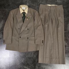 【JAPANESE VINTAGE】5点セット セレモニー ダブルスーツ セットアップ 上下 好配色 ライトブラウン系×グリーン系 XLサイズ 成人式 卒業式 結婚式（ユーロピンズ＆シャツ＆ネクタイ おまけ）No.27