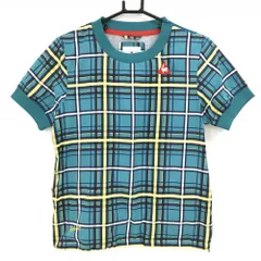 【超美品】ルコックゴルフ 半袖スニード ブルーグリーン系×ネイビー×イエロー  レディース M ゴルフウェア le coq sportif