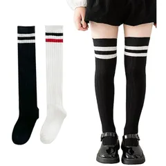 【新品】 [InSomila] インソミラ 子供 ニーハイソックス 靴下 ラインソックス 2足セット キッズ 小学生 中学生 女の子 男の子 ロング 綿混 弾力性 学院風 フォーマル リブ編み ボーダーソックス ニーハイ チーム衣装 運動会 (JP, 数字 0