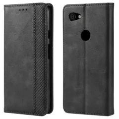 Google Pixel 3a ケース 手帳 ピクセル3a  チェック柄 合革 レトロ 手帳 ケース 【Color】 ブラックのサムネイル