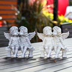 【新品未使用】天使のキス置物 男の子＆女の子 ロマンチックなエンジェルインテリア かわいいヴィンテージ風デコレーション 室内・屋外OK おしゃれな飾り ギフトにも最適 バレンタインやクリスマスの贈り物に 2カラー展開 非電気タイプ