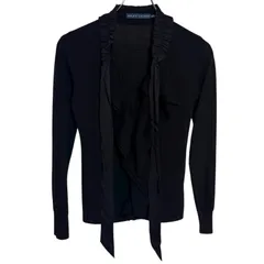 C392 Ralph Lauren ラルフローレン カーディガン ウール ニット フリル リボン ブラック 長袖 レディース XS