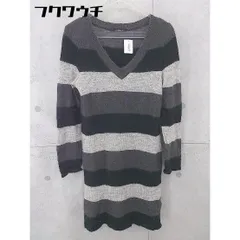 ◇ LAUTREAMONT ボーダー Vネック モヘヤ混 長袖 膝丈 ニット ワンピース サイズ38 ブラック グレー レディース 【1102150014247】