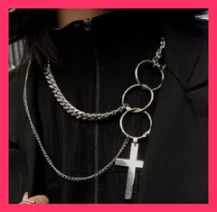 ★スタッフおすすめ★【在庫限り】 クロス 3連チェーン 3連リング ネックレス  送料無料　スピード発送サイズ：全長約72cm  おすすめ おしゃれ　かわいい　人気 20200128-2