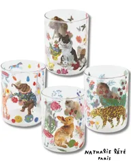 ＼再入荷／【Nathalie Lete】【４種セット♪】Heat resistant Middle glass｜ナタリー・レテ　耐熱ガラスコップ｜Jungle/Cats/Rabbits/Circus｜猫ねこネコ